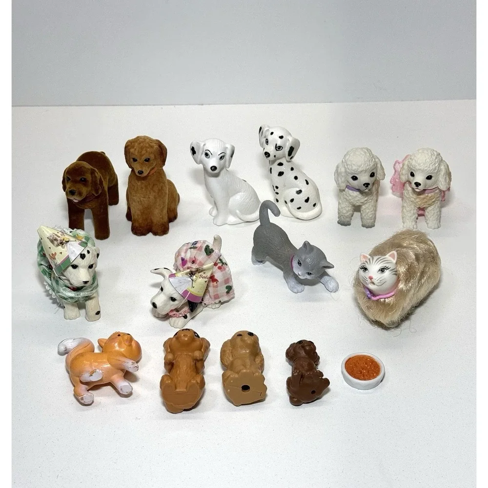 Barbie Pet Lot of 14. Marshmallow Cat, Dalmatian , Flocked Lab, Poodles +